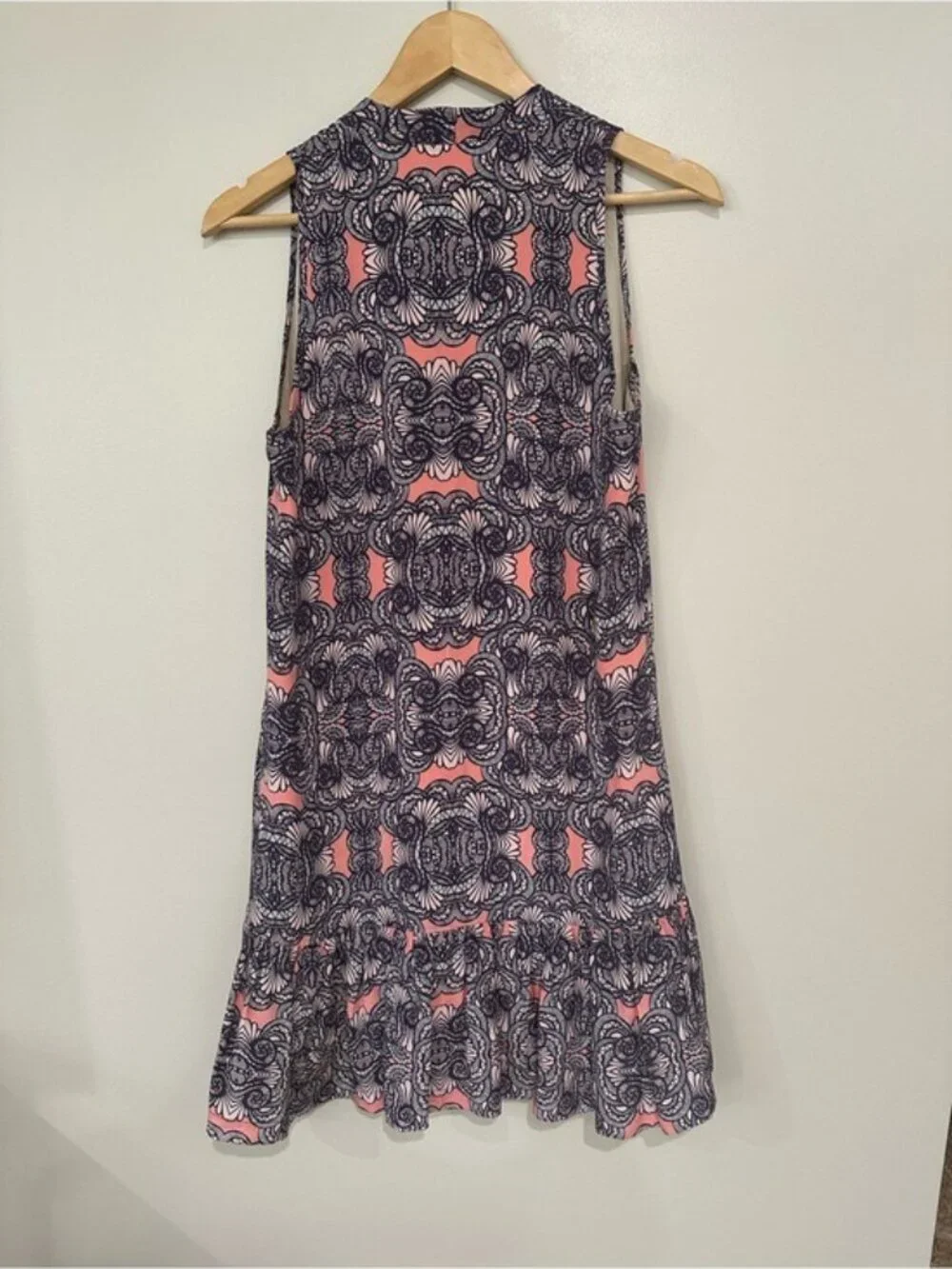 Amanda Uprichard Pink Navy Silk Sleeveless Knee Length Dress Medium Boho Resort